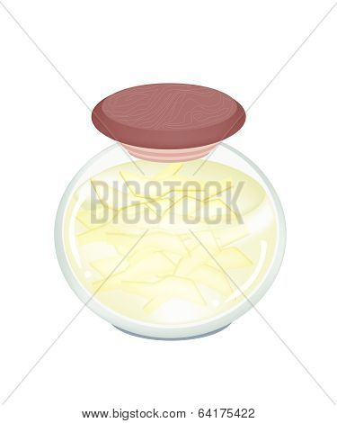 Sliced Of Pickled Bamboo Shoot In A Jar