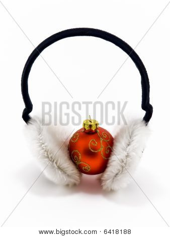 Palla di Natale rossa con cuffie bianco