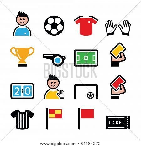 Soccer or football colorful vector icons set