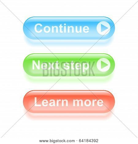Glassy Continue Buttons. Vector Illustration