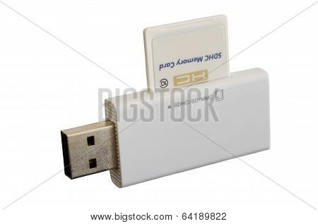 White Usb Card Reader With Inserted Sdhc Card