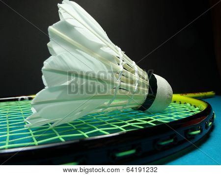 shuttlecock on a badminton racket