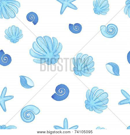 Handpaint watercolor shells seamless