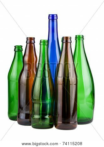 Six Empty Unlabeled Bottles