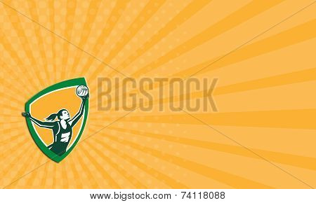 Business Card Netball Player Catching Ball Shield Retro