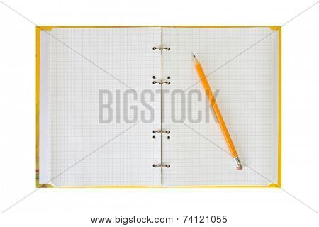 Notepad and pencil, isolated on white background