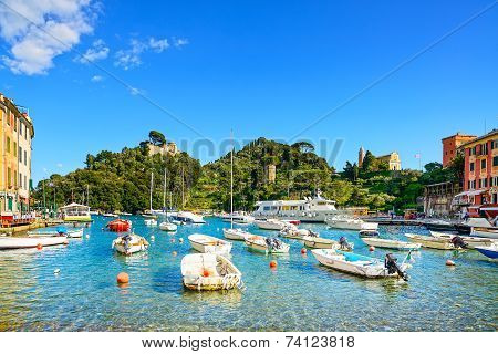 Portofino Luxury Village Landmark, Panorama View. Liguria, Italy