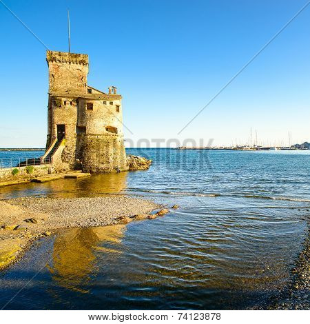 Rapallo, The Medieval Castle On The Sea. Genoa, Ligury, Italy