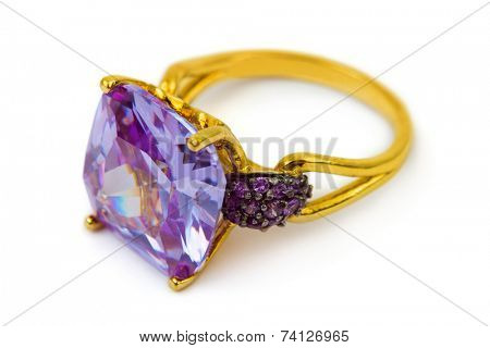 Macro of gold ring isolated on white background
