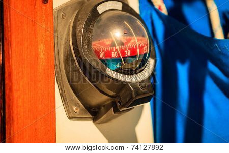 Marine Compass On A Yacht Boat.