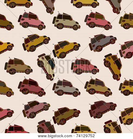 Seamless repeating pattern of cartoon cars of different colors.