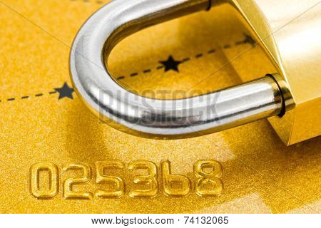 Lock and credit card - business security background