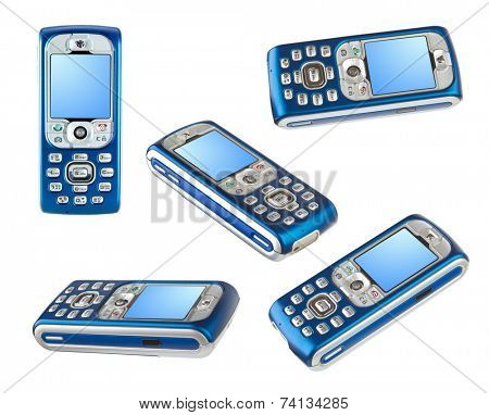 Set of mobile phones isolated on white background