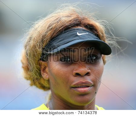 Seventeen times Grand Slam champion Serena Williams practices for US Open 2014