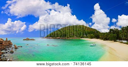Panorama of tropical beach at Seychelles - nature background