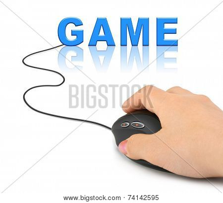 Hand with computer mouse and Game - technology concept