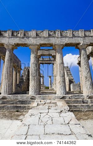Ruins of temple on island Aegina, Greece - archaeology background