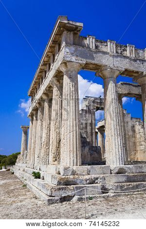 Ruins of temple on island Aegina, Greece - archaeology background