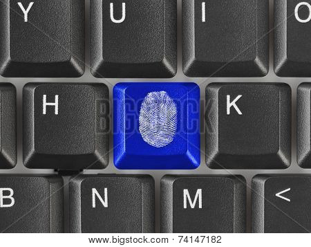 Computer keyboard with fingerprint - security concept