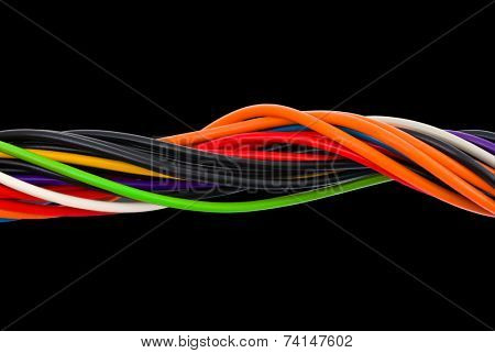 Multicolored computer cable isolated on black background