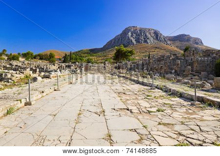Ruins of town in Corinth, Greece - archaeology background