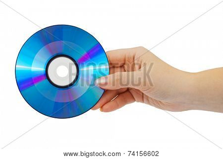 Hand with computer disk cd isolated on white background
