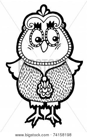 original artwork of owl, ink hand drawing in ethnic style