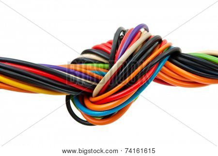 Computer cable with knot isolated on white background