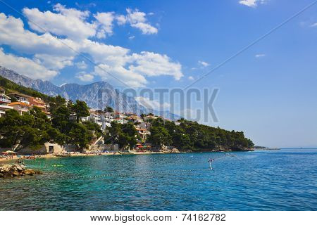Beach at Baska Voda, Croatia - resort travel background