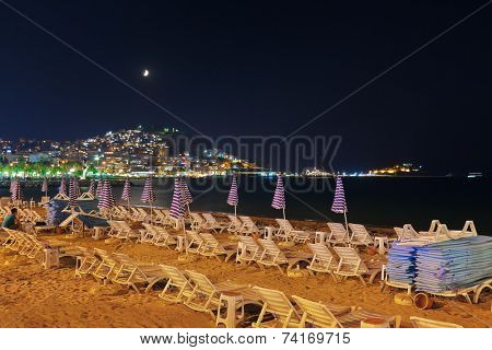 Night view of Kusadasi Turkey - travel background