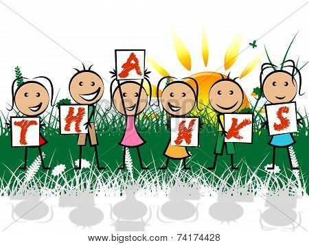 Kids Thanks Shows Youth Gratefulness And Thankful