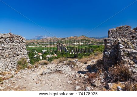 Aqueduct at Aspendos in Antalya Turkey - archaeology background