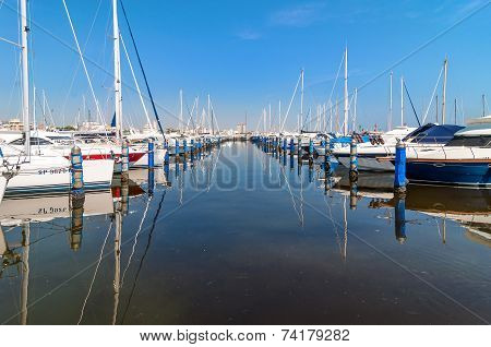Port Of Cervia With Boats And Yachts On The Quay, Italy.