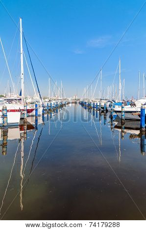 Port Of Cervia With Boats And Yachts On The Quay, Italy.