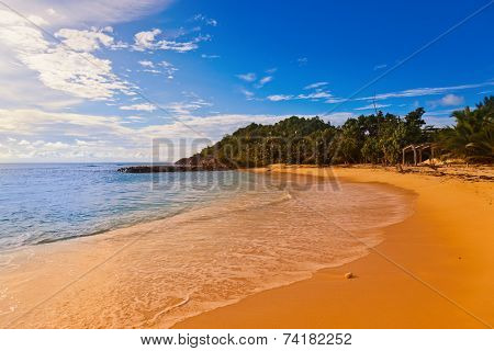 Seychelles tropical beach at sunset - nature background