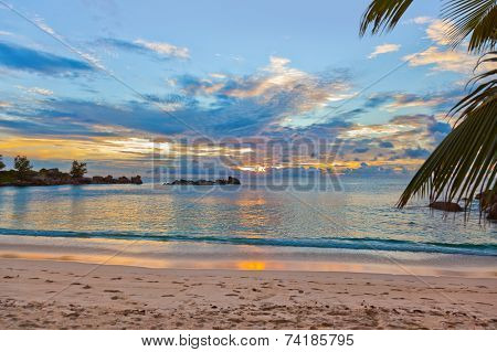 Seychelles tropical beach at sunset - nature background
