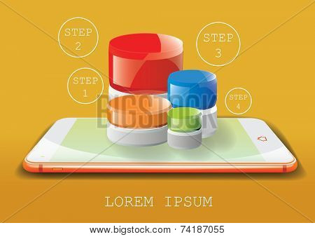 Recent smartphone with chart infographic elements. Vector illustration.
