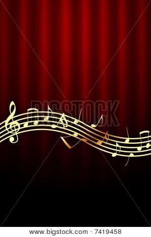 Notas de música de ouro sobre fundo vermelho escuro