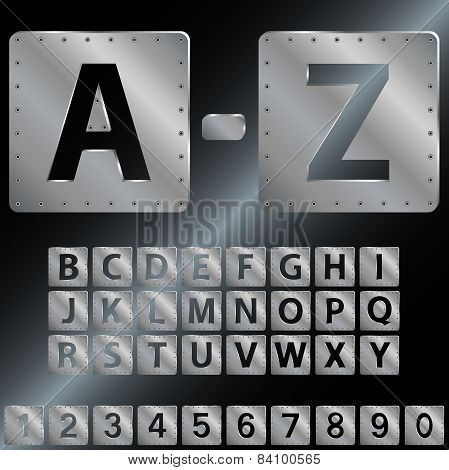 Alphabet. Metal Plates With Rivets.