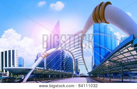 Bridge Link Between Mrt And Bts Mass Transportation In Heart Of Bangkok Newly Modern Important Land