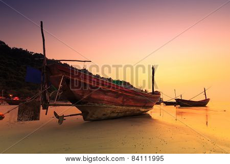 Thai fishing boat in the sunset time.