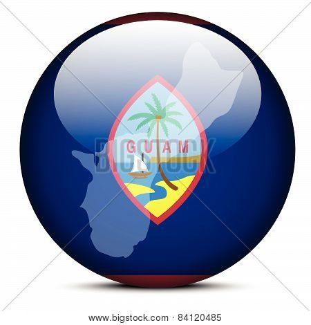 Map On Flag Button Of Guam