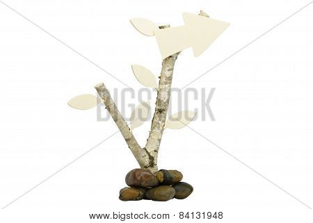Birchwood with wooden arrow the the right