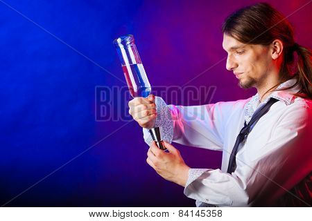 Young Man Bartender Preparing Alcohol Drink