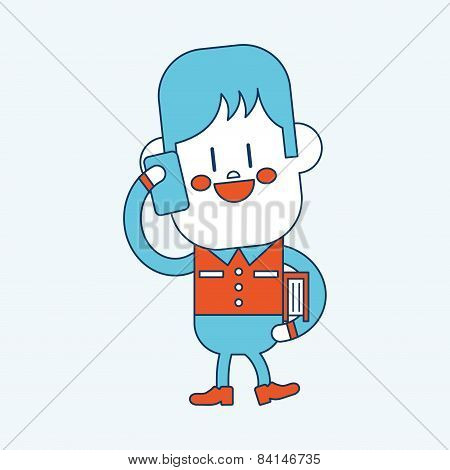 Character Illustration Design. Boy Using Cell Phone Cartoon,eps