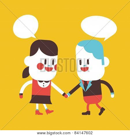 Character Illustration Design. Girl And Boy Talking Cartoon,