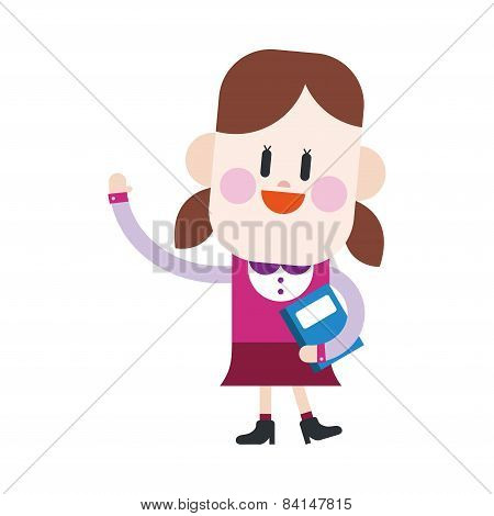 Character Illustration Design. Girl Greeting People Cartoon,