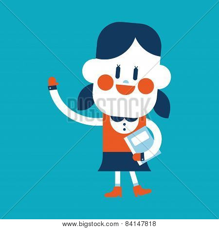 Character Illustration Design. Girl Greeting People Cartoon,
