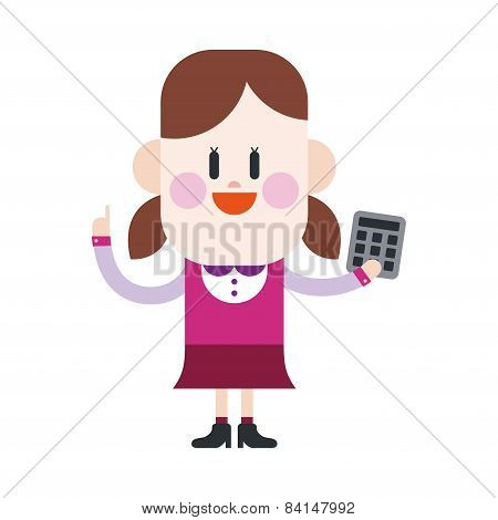 Character Illustration Design. Girl Using Calculator Cartoon,eps