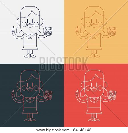 Character Illustration Design. Girl Using Calculator Cartoon,eps